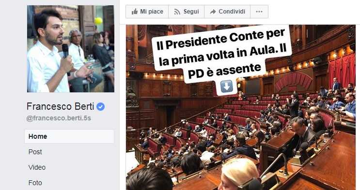 L’imbarazzante bufala del deputato M5S Francesco Berti sul PD assente al Senato article-post
