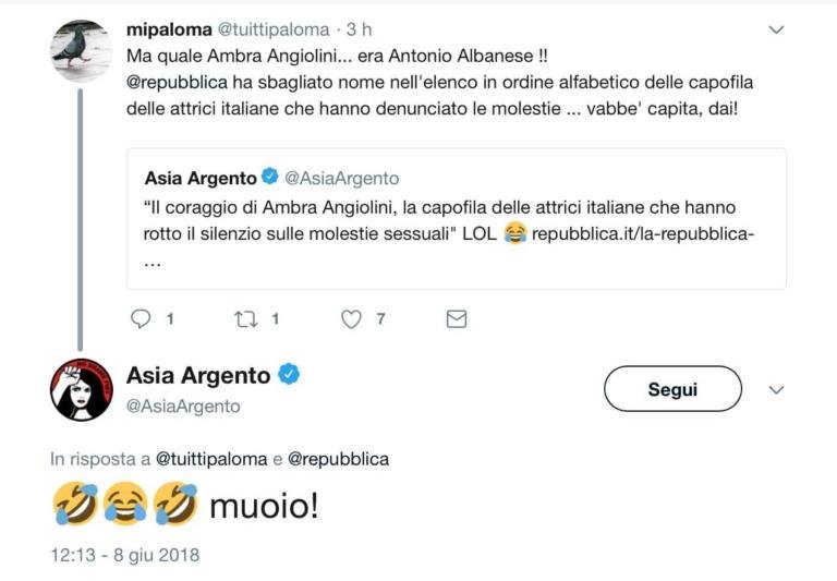 La vergognosa bufala del commento di Asia Argento «muoio» (con emoticons) alla notizia del fidanzato Bourdain