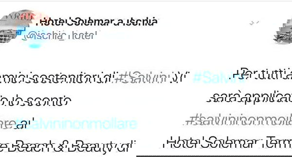 Ischia, l’hotel che ti offre lo sconto se sostieni Salvini