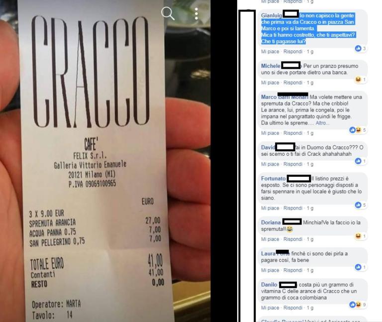 Posta lo scontrino salato dal Cafè di Cracco. Ma la gente si schiera per lo chef