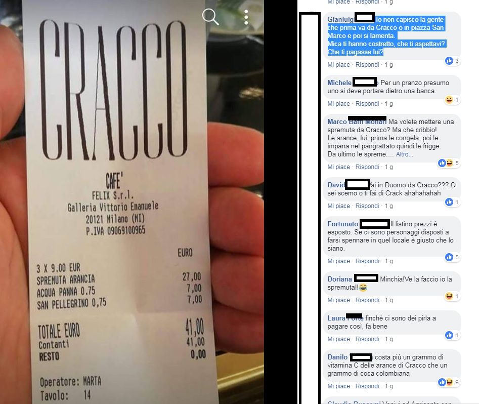 Posta lo scontrino salato dal Cafè di Cracco. Ma la gente si schiera per lo chef article-post