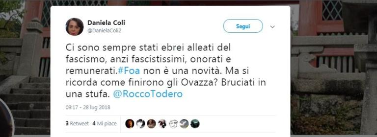 Il tweet della prof filo-dem su Foa: «Farà la fine degli ebrei alleati con il fascismo»
