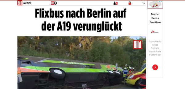 Si capovolge un Flixbus in Germania: 16 feriti