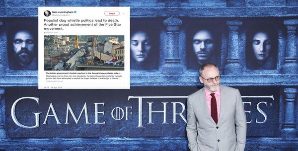 Ser Davos di Game of Thrones contro il Movimento 5 Stelle per il crollo di Genova: «Un altro vostro successo»