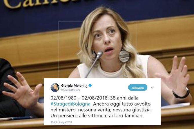 Strage Bologna Meloni, il tweet