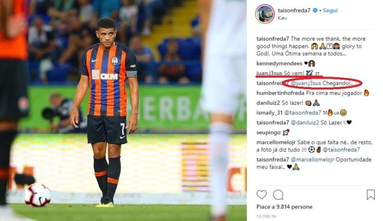 Calciomercato al tempo dei social: Taison annuncia il suo arrivo alla Roma su Instagram
