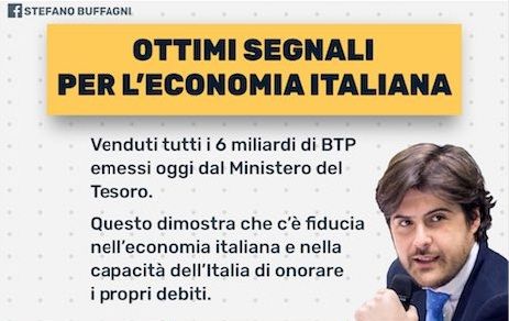 Per il sottosegretario M5S l’aumento dei tassi dei Btp (spread oltre 300) è un «ottimo segnale»