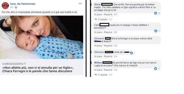 Gli incredibili insulti contro Chiara Ferragni che non allatta