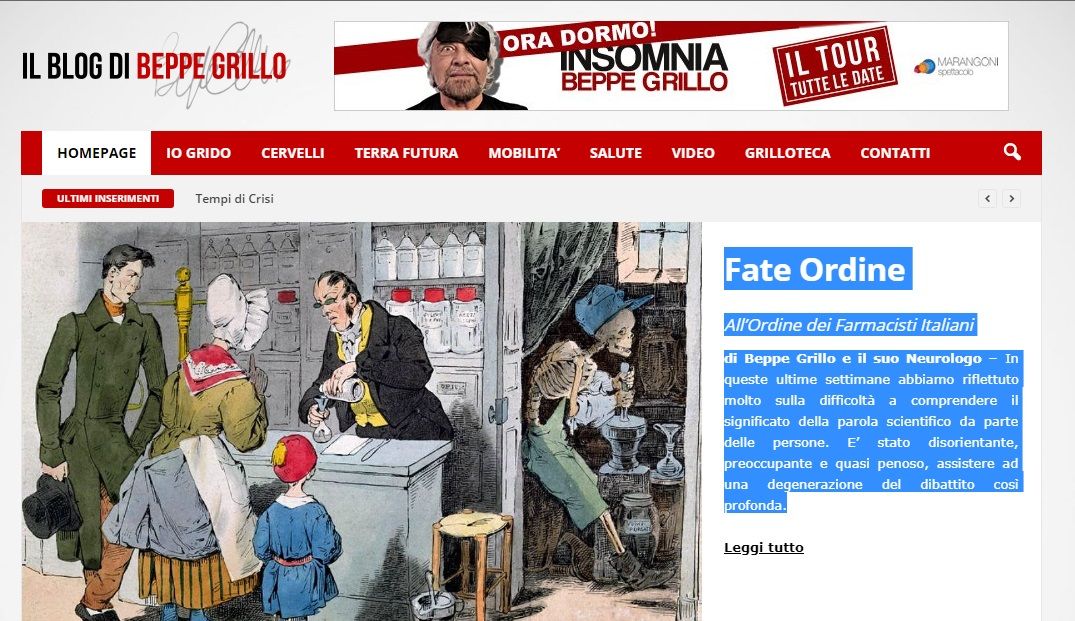 Beppe Grillo ai farmacisti: «Basta, non vendete più prodotti omeopatici» article-post