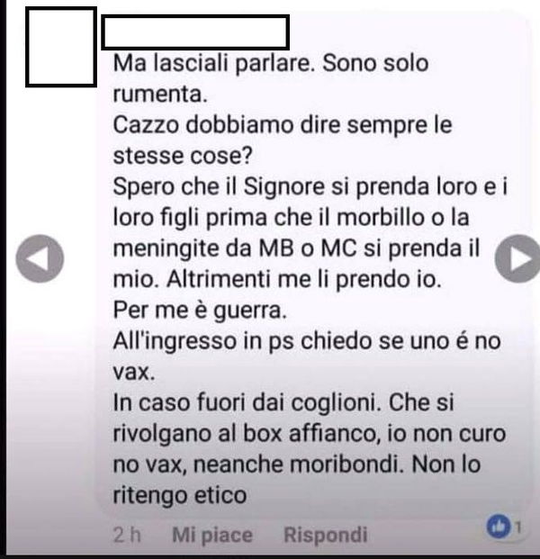 Genova, il medico contro i no vax: «Spero che il Signore si prenda i loro figli»