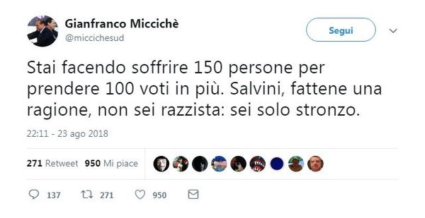 «Salvini, sei uno str****»: il delicatissimo tweet di Miccichè, capo di FI in Sicilia