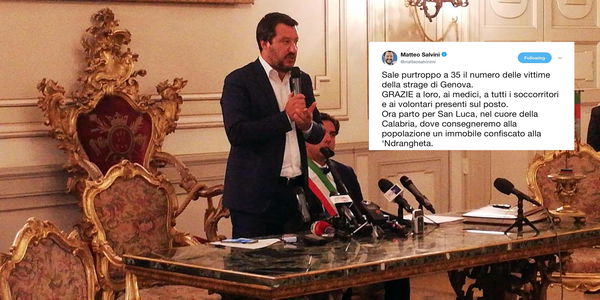 Il contorto tweet di Salvini che ringrazia le vittime del crollo del ponte a Genova