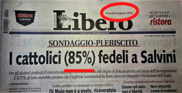 La bufala di Libero per cui l’85% dei cattolici sta con Salvini