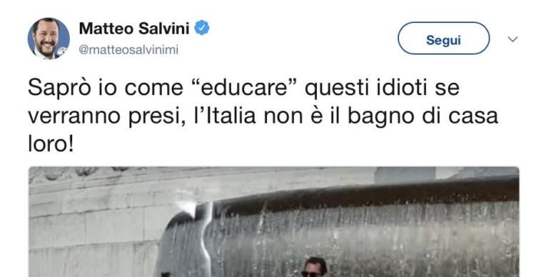 Salvini twitta: «L’Italia non è il bagno di casa loro!»