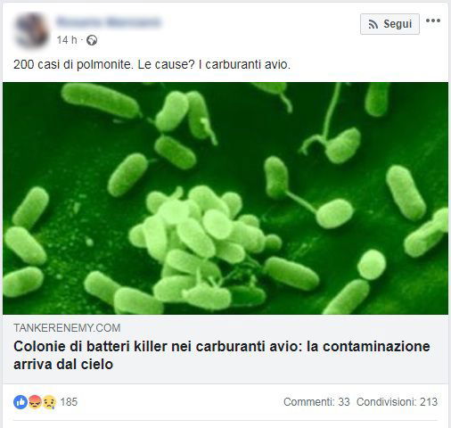 La bufala della polmonite nel Bresciano causata dai carburanti degli aerei
