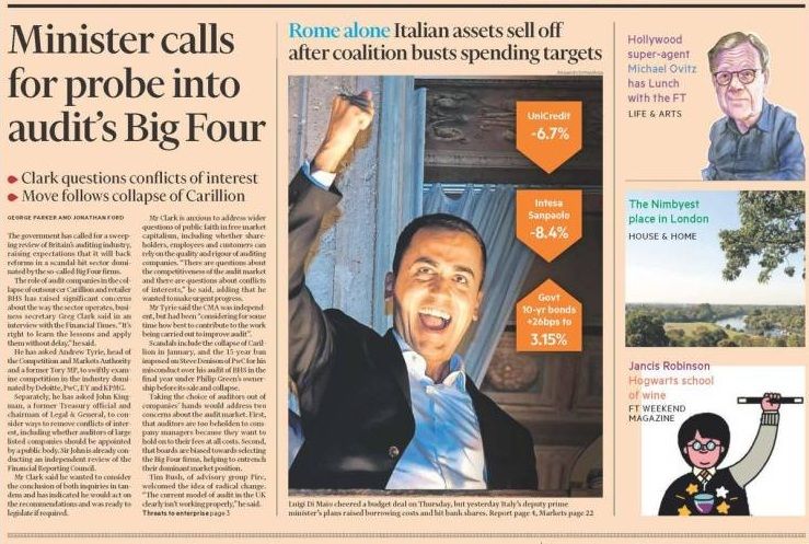 «Roma è isolata», dice il FT con la foto di Di Maio che esulta in prima pagina article-post