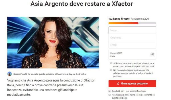 Nascono le petizioni per riportare Asia Argento a X Factor
