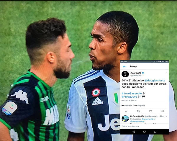 Douglas Costa e lo sputo a Di Francesco, ma per la Juventus è solo «uno screzio»