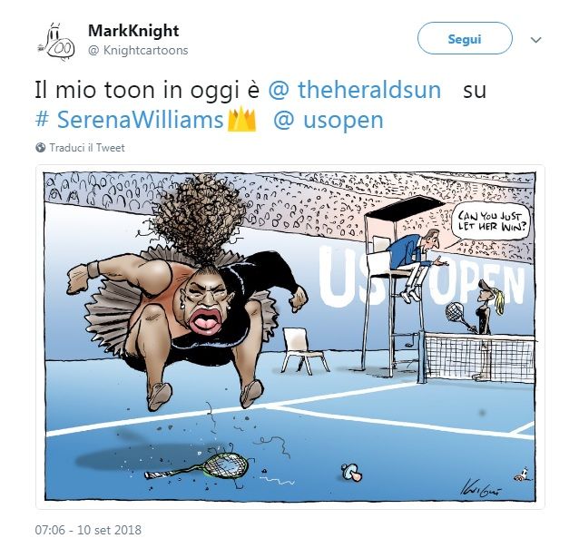 «La vignetta su Serena Williams è razzista»: bufera su un disegnatore australiano