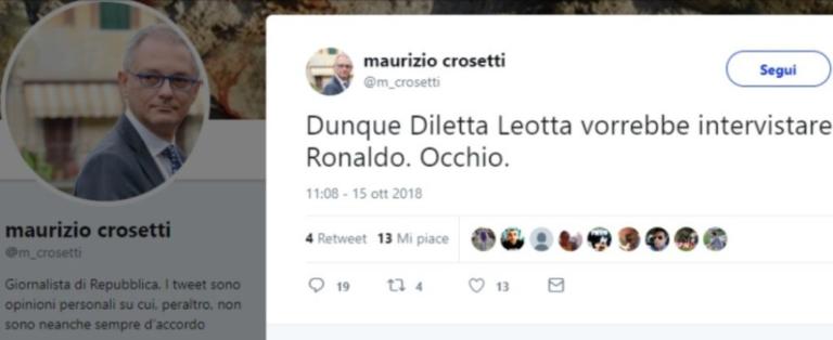 L’altro tweet controverso di Maurizio Crosetti: adesso parla di Ronaldo e Leotta
