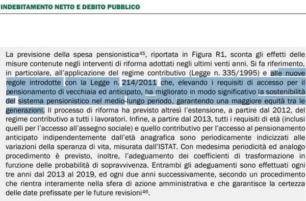 Sorpresa nel Def, viene elogiata la legge Fornero