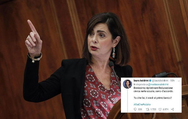«Ti siedi al primo banco?»: il velenoso tweet di Laura Boldrini che asfalta (e batte) Salvini