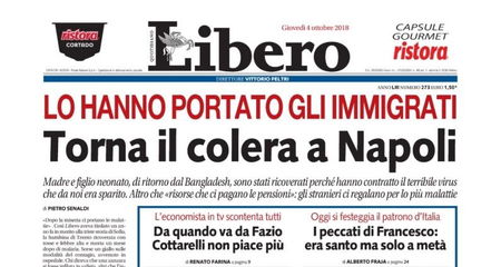Libero, il colera a Napoli e gli immigrati che «ci regalano malattie» article-post