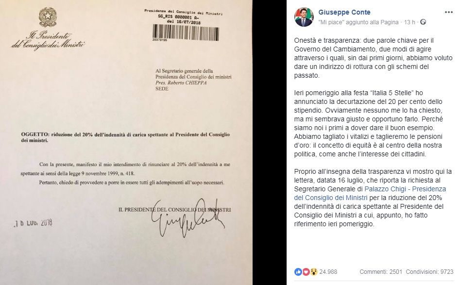 Quanto Guadagna Conte Il Premier Pubblica La Richiesta Di Riduzione 