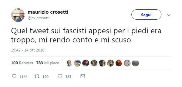 Le scuse del giornalista di Repubblica per il tweet sui fascisti da «appendere per i piedi»
