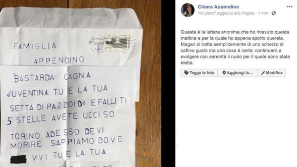 Chiara Appendino ha ricevuto una lettera con minacce di morte: «Hai ucciso Torino, la pagherai»