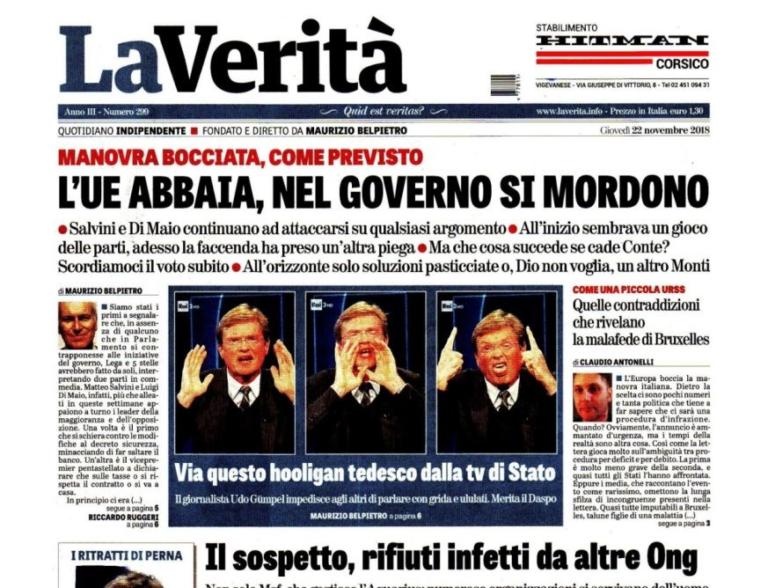 Belpietro e il giornalista tedesco con cui ha litigato: «Via dalla Rai»