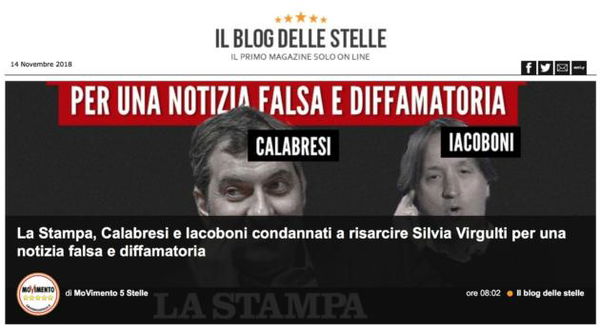 Il M5S diffonde a scoppio ritardato la notizia della «condanna» di Calabresi e Jacoboni