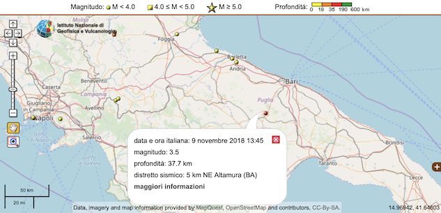Forte scossa di terremoto nel barese, epicentro ad Altamura
