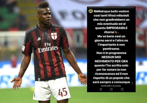 Balotelli attacca i tifosi del Milan