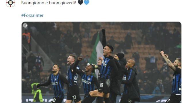 Inter, tweet giorno dopo vittoria col Napoli