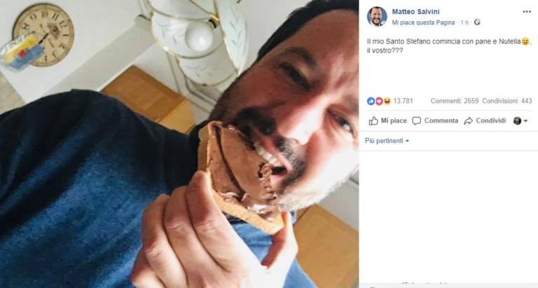 Salvini dà il buongiorno con pane e Nutella mentre in Sicilia le persone sono state sfollate dal terremoto