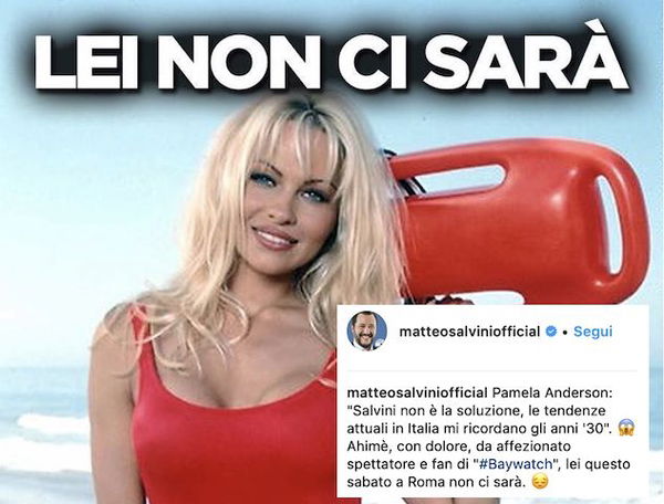 Salvini è triste perché Pamela Anderson «non ci sarà»