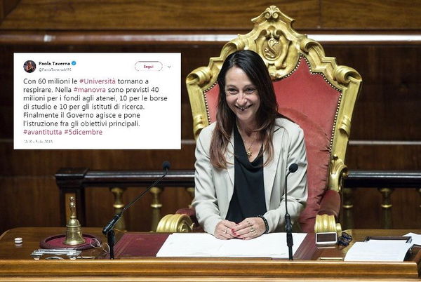 Secondo Paola Taverna l’Università torna a «respirare» con 60 milioni di fondi