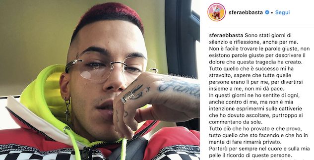 Sfera Ebbasta rompe il silenzio: «Quello che è successo mi ha stravolto