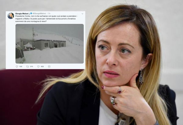 Anche Giorgia Meloni ha pubblicato una foto di Amatrice sotto la neve del 2017