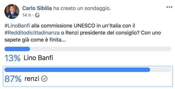 Il sondaggio di Carlo Sibilia su Lino Banfi e Renzi finisce malissimo