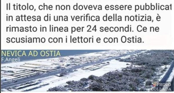 La falsa foto di Repubblica con la neve a Ostia il 6 gennaio firmata da Federica Angeli