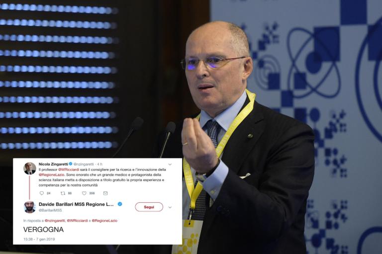 Zingaretti nomina Ricciardi consigliere per la ricerca e il M5S Barillari attacca: «Vergogna»