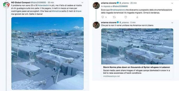 Un’altra foto-bufala sulla neve ad Amatrice, in realtà è un campo profughi in Libano