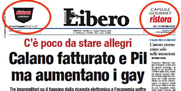 Ristora ritira la pubblicità dalla prima pagina di Libero