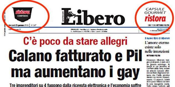 Ristora ritira la pubblicità dalla prima pagina di Libero