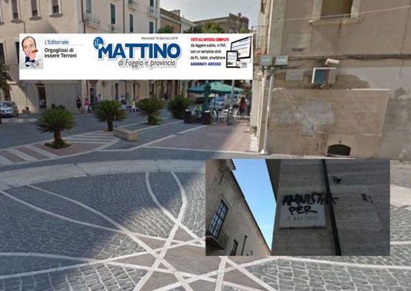 Foggia, imbrattata la targa di piazza Cesare Battisti (l’irredentista e patriota)