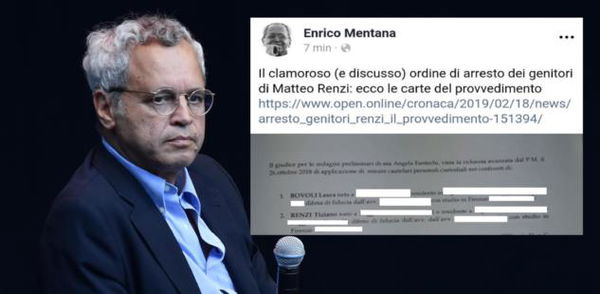 Enrico Mentana pubblica su Facebook l’indirizzo dei genitori di Matteo Renzi