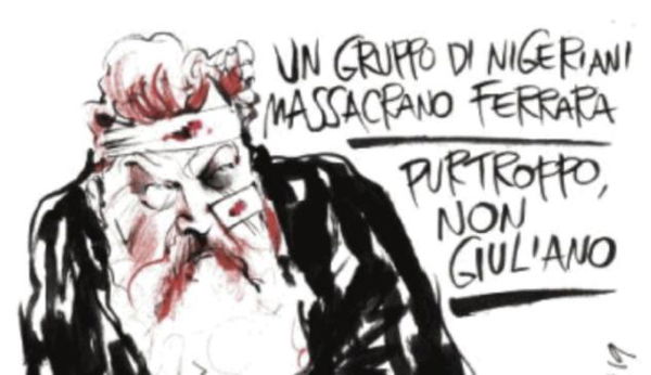 La vergognosa e violenta vignetta contro Giuliano Ferrara sul Fatto Quotidiano