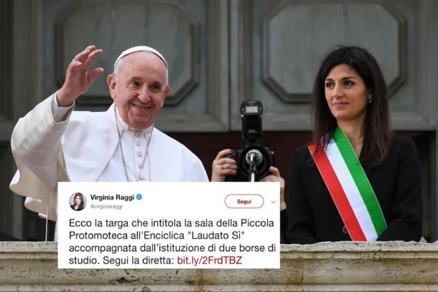 Virginia Raggi sbaglia il nome dell’enciclica del Papa e scrive «Laudato sì» article-post